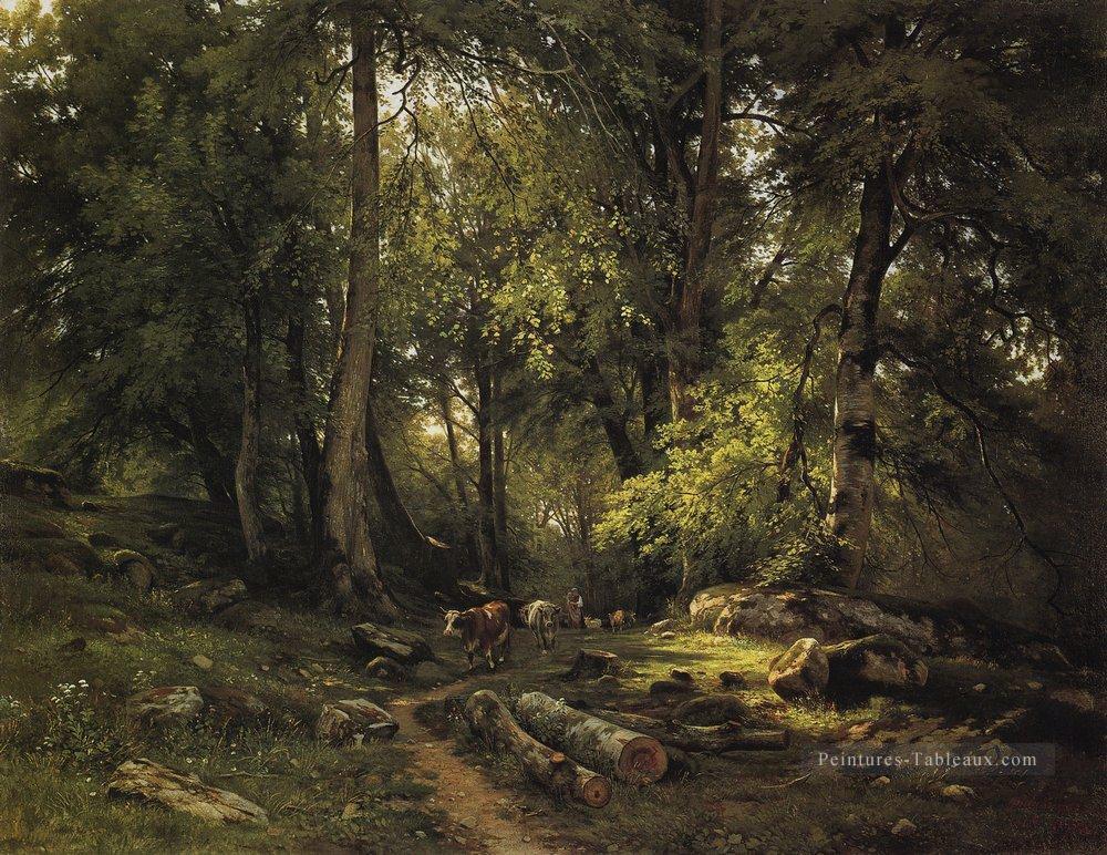 troupeau dans la forêt 1864 paysage classique Ivan Ivanovitch Peintures à l'huile